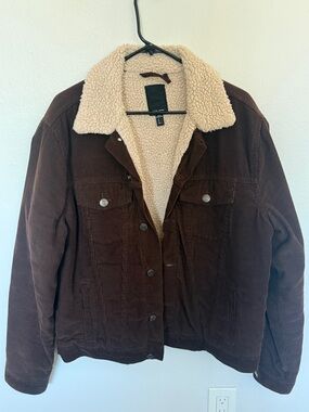 Brown Corduroy Teddy Jacket with Cream Sherpa Collar (New Look)